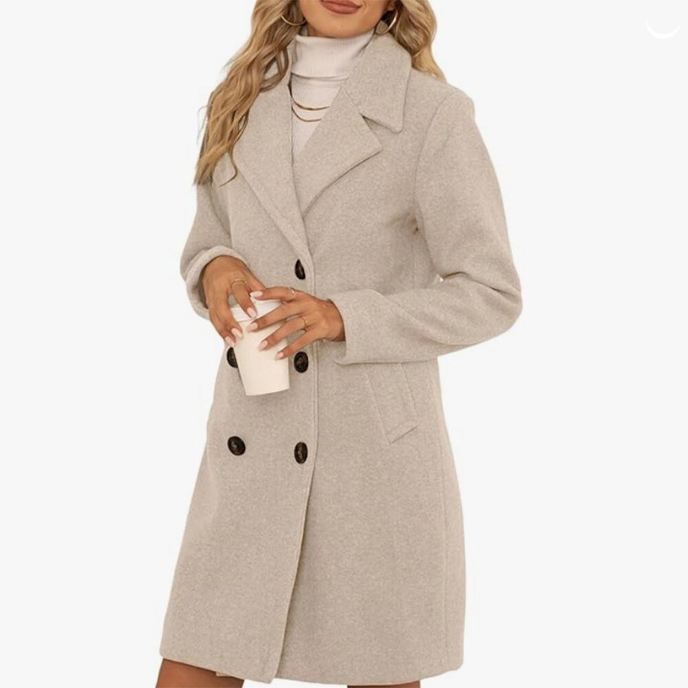 Bellivera Wool Blend Pea Coat Trench Detachable Fur Collar Size L EUC